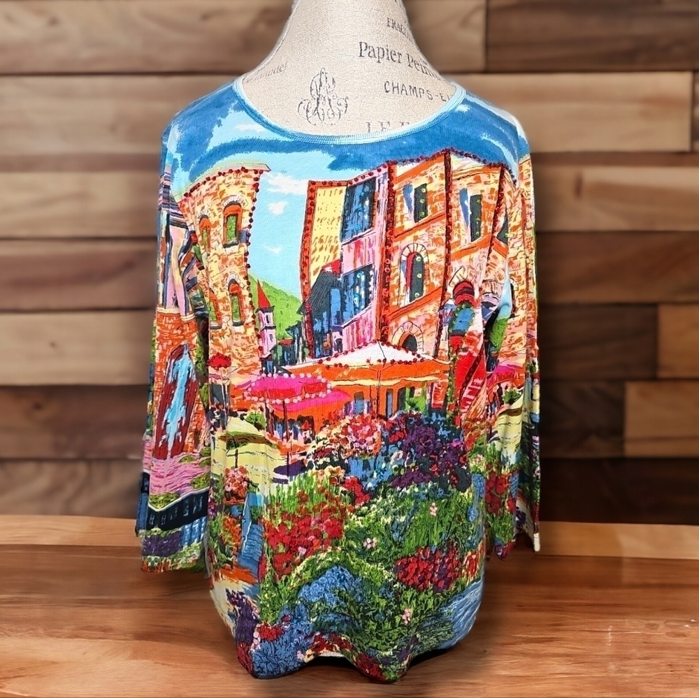 Take Two Clothing Co Top Sequin Embellis European Gargen 3/4 Sleeve Top - Size M